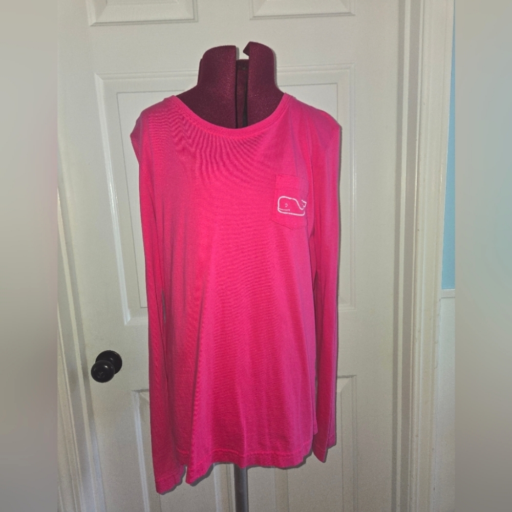 Vineyard Vines Hot Pink Medium Cotton Long Sleeve Whale Tshirt